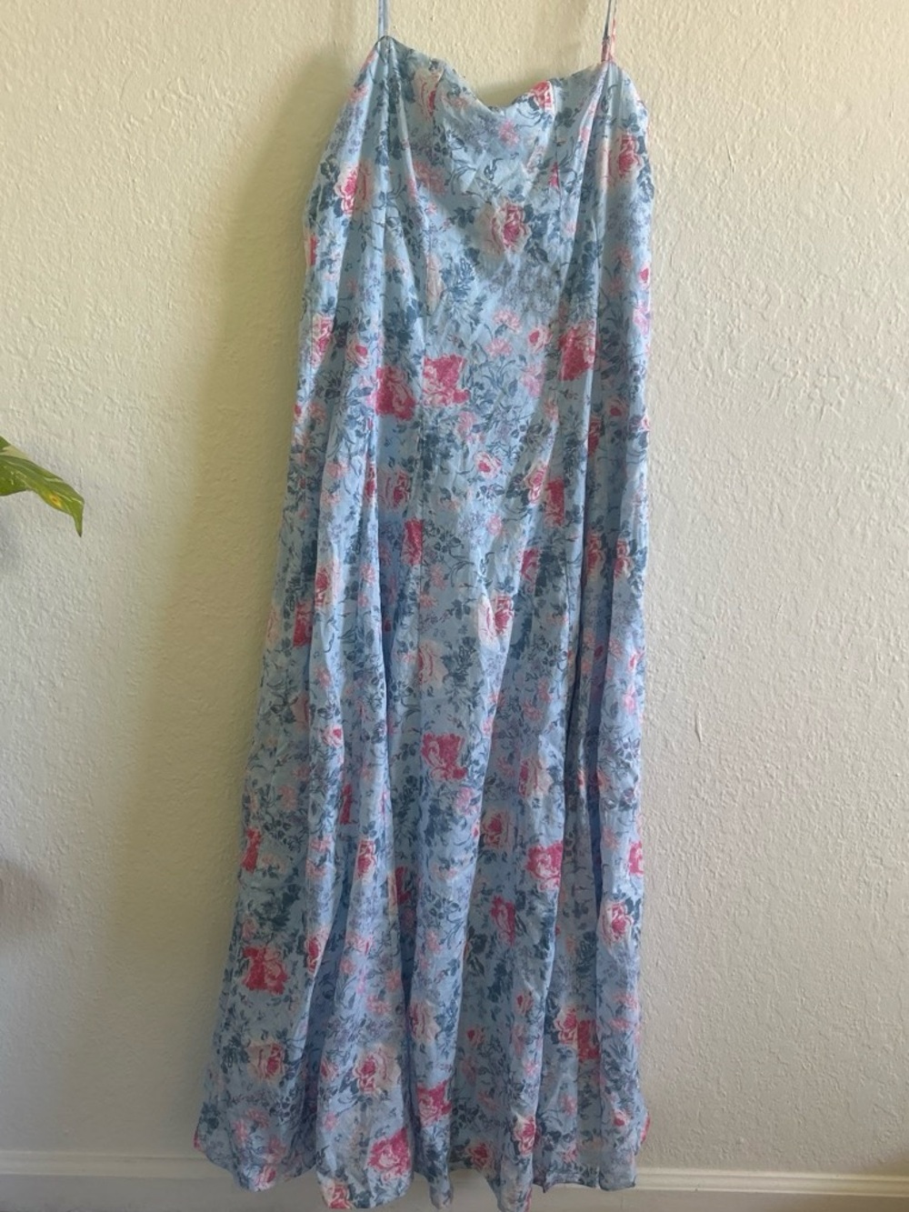 NWT Wayf Light Blue Strapless Floral Dress with Pink Roses
